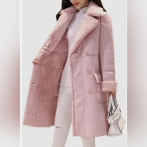 Small Pink Faux Lambswool Pea Coat Korean Inspired Lightweight Trench Jacket